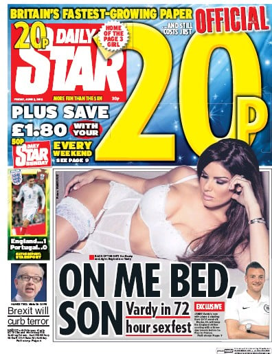 Daily Star Newspaper Front Page (UK) for 3 June 2016