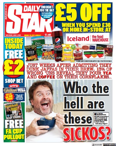 Daily Star Newspaper Front Page (UK) for 3 June 2023