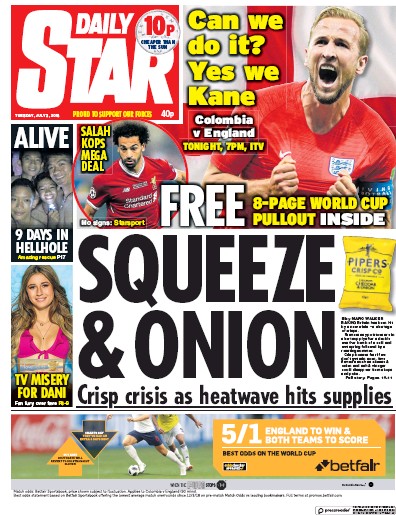 Daily Star Newspaper Front Page (UK) for 3 July 2018