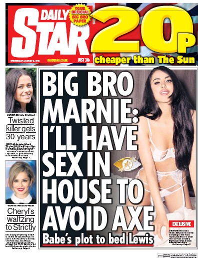 Daily Star Newspaper Front Page (UK) for 3 August 2016