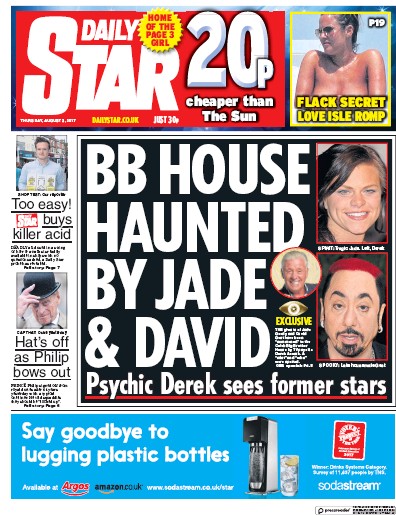 Daily Star Newspaper Front Page (UK) for 3 August 2017