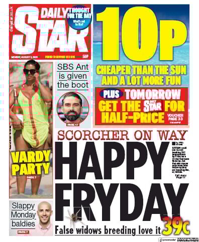 Daily Star Newspaper Front Page (UK) for 3 August 2020