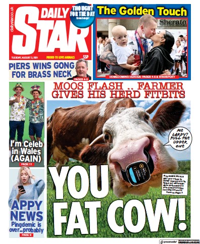 Daily Star Newspaper Front Page (UK) for 3 August 2021