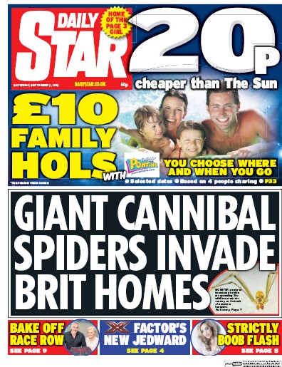 Daily Star Newspaper Front Page (UK) for 3 September 2016