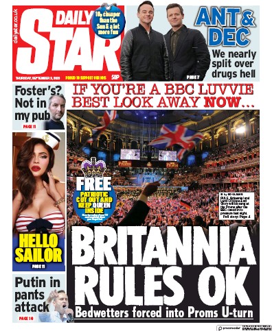 Daily Star Newspaper Front Page (UK) for 3 September 2020