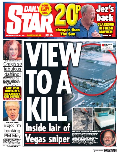 Daily Star Newspaper Front Page (UK) for 4 October 2017