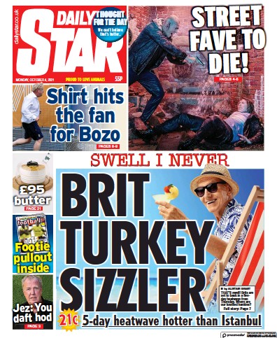 Daily Star Newspaper Front Page (UK) for 4 October 2021