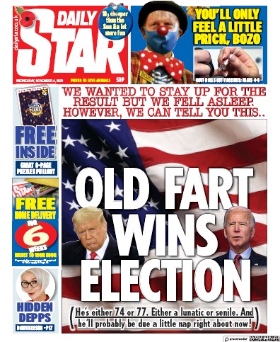 Daily Star Newspaper Front Page (UK) for 4 November 2020