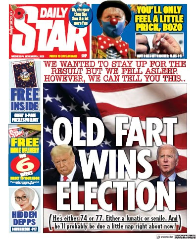 Daily Star Newspaper Front Page (UK) for 4 November 2020