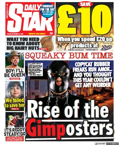 Daily Star Newspaper Front Page (UK) for 4 November 2022