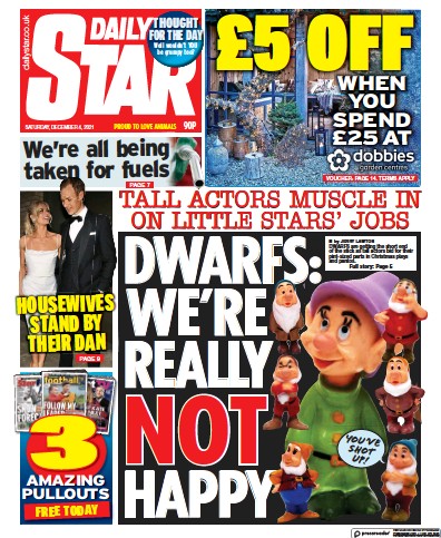 Daily Star Newspaper Front Page (UK) for 4 December 2021