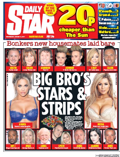 Daily Star Newspaper Front Page (UK) for 4 January 2017
