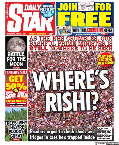 Daily Star Newspaper Front Page (UK) for 4 January 2023