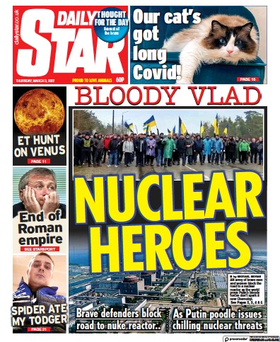Daily Star Newspaper Front Page (UK) for 4 March 2022