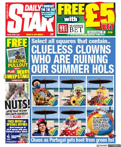 Daily Star Newspaper Front Page (UK) for 4 June 2021