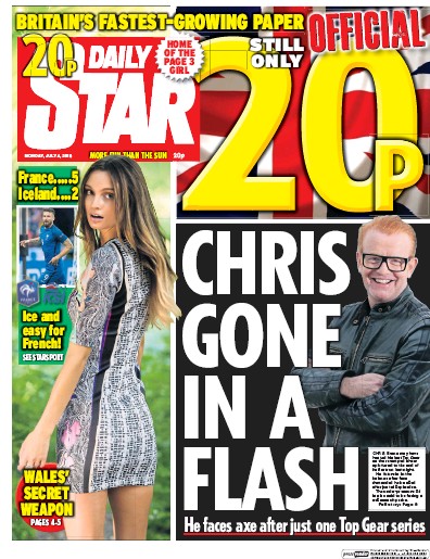 Daily Star Newspaper Front Page (UK) for 4 July 2016
