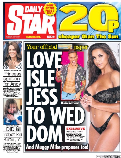 Daily Star Newspaper Front Page (UK) for 4 July 2017