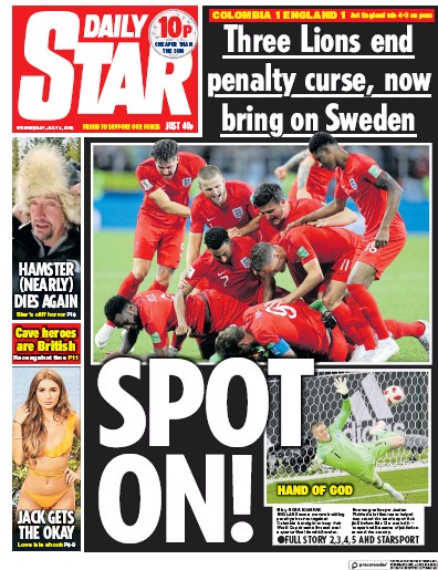 Daily Star Newspaper Front Page (UK) for 4 July 2018