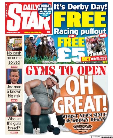 Daily Star Newspaper Front Page (UK) for 4 July 2020