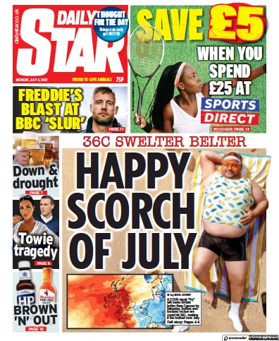 Daily Star Newspaper Front Page (UK) for 4 July 2022