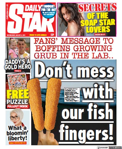 Daily Star Newspaper Front Page (UK) for 4 August 2021