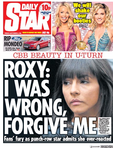 Daily Star Newspaper Front Page (UK) for 4 September 2018