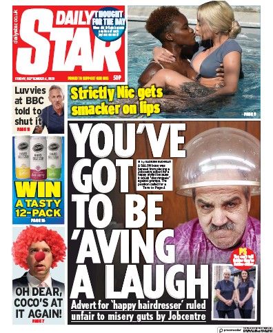 Daily Star Newspaper Front Page (UK) for 4 September 2020