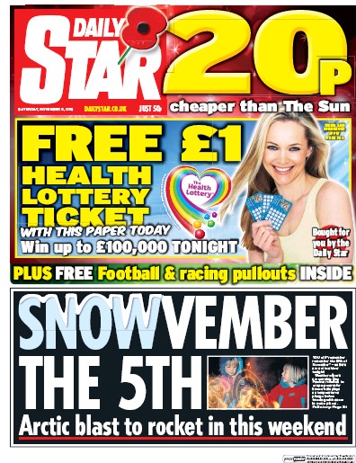 Daily Star Newspaper Front Page (UK) for 5 November 2016