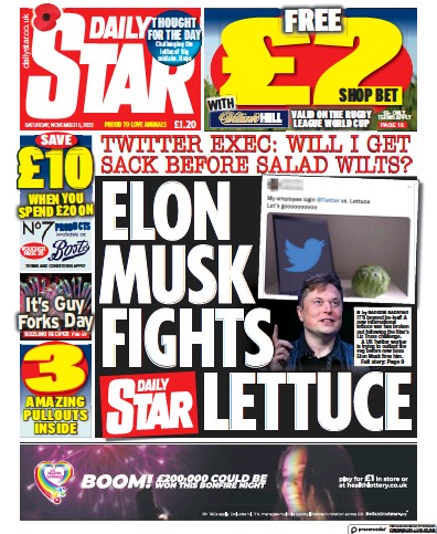 Daily Star Newspaper Front Page (UK) for 5 November 2022