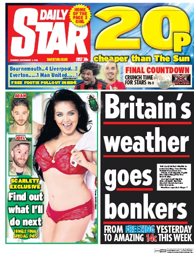 Daily Star Newspaper Front Page (UK) for 5 December 2016