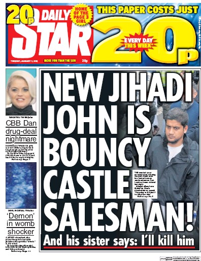 Daily Star Newspaper Front Page (UK) for 5 January 2016