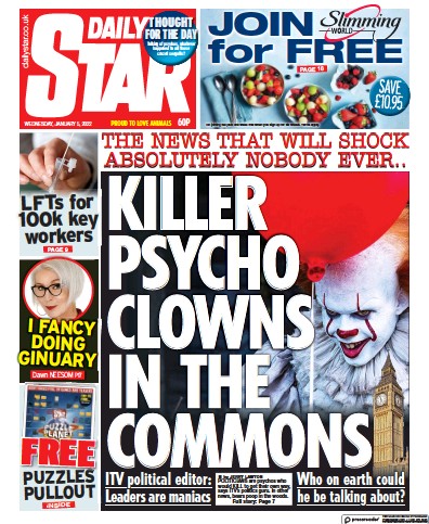 Daily Star Newspaper Front Page (UK) for 5 January 2022