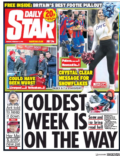 Daily Star Newspaper Front Page (UK) for 5 February 2018