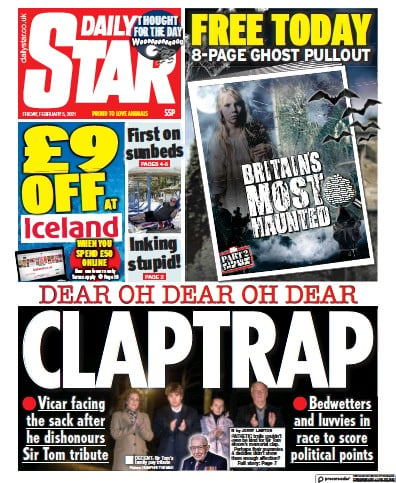 Daily Star Newspaper Front Page (UK) for 5 February 2021