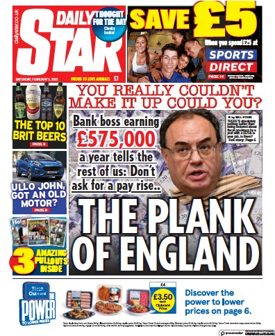 Daily Star Newspaper Front Page (UK) for 5 February 2022