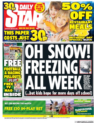 Daily Star Newspaper Front Page (UK) for 5 March 2016