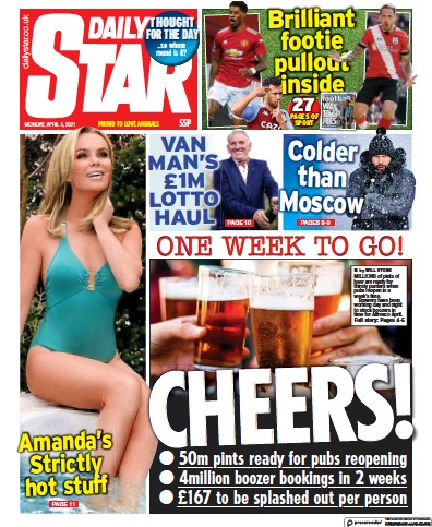 Daily Star Newspaper Front Page (UK) for 5 April 2021