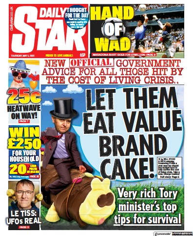Daily Star Newspaper Front Page (UK) for 5 May 2022