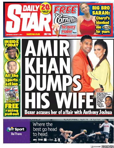 Daily Star Newspaper Front Page (UK) for 5 August 2017