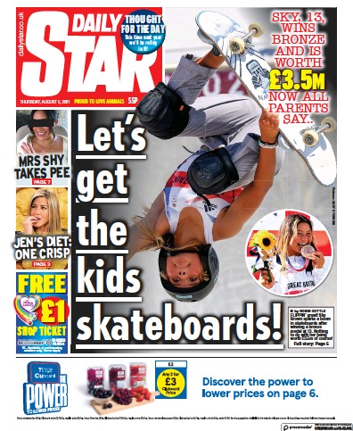 Daily Star Newspaper Front Page (UK) for 5 August 2021