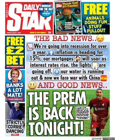 Daily Star Newspaper Front Page (UK) for 5 August 2022