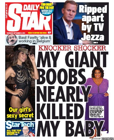 Daily Star Newspaper Front Page (UK) for 5 September 2019