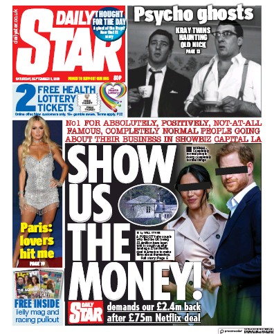 Daily Star Newspaper Front Page (UK) for 5 September 2020