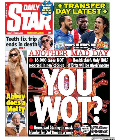 Daily Star Newspaper Front Page (UK) for 6 October 2020