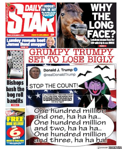 Daily Star Newspaper Front Page (UK) for 6 November 2020