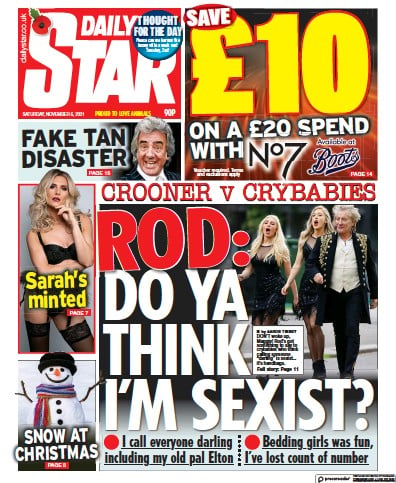 Daily Star Newspaper Front Page (UK) for 6 November 2021