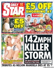 Daily Star (UK) Newspaper Front Page for 6 December 2013