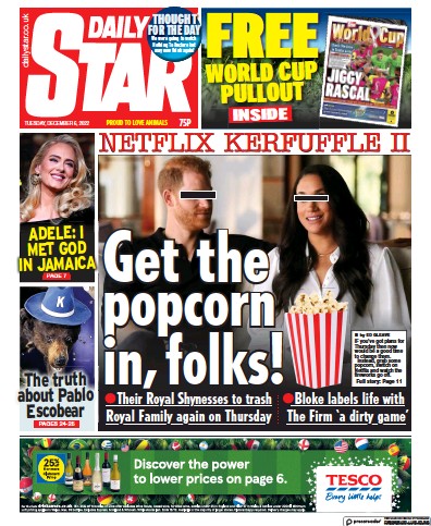 Daily Star Newspaper Front Page (UK) for 6 December 2022