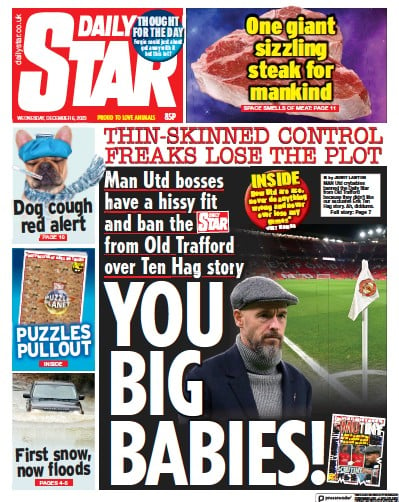 Daily Star Newspaper Front Page (UK) for 6 December 2023