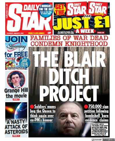 Daily Star Newspaper Front Page (UK) for 6 January 2022